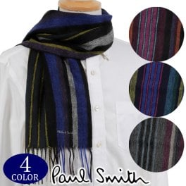 ポールスミス マフラー Paul Smith ラムウール100% 男性 女性 男女兼用 メンズ レディース ストライプ M2A-150K-J200 選べる4色 【ラッピング無料 誕生日 お祝い プレゼント ギフト 贈り物】 送料無料