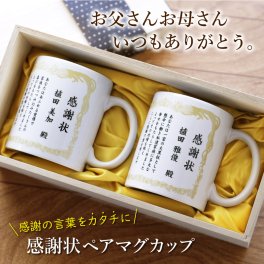 【名入れ】 ペア マグカップ 大きい 名入れ 感謝状 プレゼント ギフト おしゃれ 陶器 コーヒー カップ メッセージ 賞状 表彰状 夫婦 お父さん お母さん 父 母 両親 誕生日 退職祝い 定年退職 お祝い 贈呈品 記念品 《 感謝状ペアマグカップ 》 翌営業日出荷