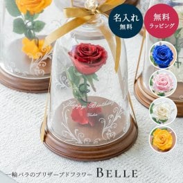 名入れ 一輪薔薇プリザ ベル型ガラスドーム バラ 1本バラ 天然ダイヤモンド プロポーズ 美女と野獣 結婚記念日 誕生日プレゼント プリザーブドフラワー 名前入り プレゼント ギフト ラッピング プレゼント ギフト