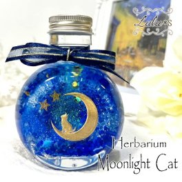 【誕生日・猫好きさんへ】 ムーンライト キャット ハーバリウム 猫 ネコグッズ 宇宙 星 月 三日月 天然石 癒し お守り インテリア 雑貨 女性 女友達 退職祝い 母の日 ルルズ