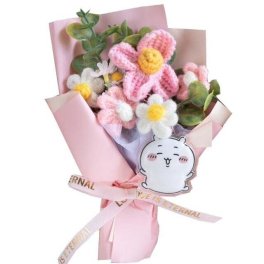 ちいかわ 花束 ニットブーケ ニットフラワー 花束ギフト 手編み 編み物 手作り プレゼント ボンボンドロップキーチャーム入り crochetflower 発表会 誕生日 記念日 卒業祝い 入学祝い
