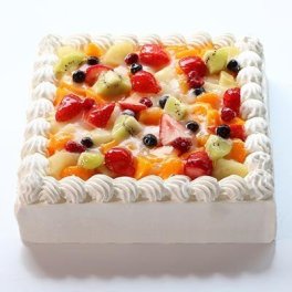 パーティサイズフルーツケーキ8号　24×24cmサイズ　スクエアケーキ（15から20名様分）(誕生日ケーキ　8号　お祝い　ケーキ　パーティーケーキ　ウェディングケーキ　バースデーケーキ　結婚記念日ケーキ　通販　クリスマス　敬老の日）