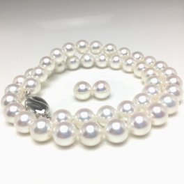 真珠 ネックレス パール 花珠　ナチュラルカラー　テリ最強　 アコヤ真珠 イヤリング or ピアス セット 8.5-9.0mm ホワイト（無調色） シルバー クラスップ 73267 イソワパール