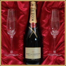 【プレミアムギフトセット】名入れペアシャンパングラス & モエ・シャンドン・アンペリアル(モエシャン)  750ml 