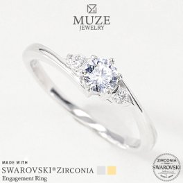 MUZE JEWELRY 指輪   直径4mm（0.25ct相当） プラチナ仕上げ オーダーメイド プラチナ仕上げ K18ゴールド仕上げ エンゲージリング 婚約指輪 ストレートライン  スワロフスキージルコニア使用リング プロポーズ 記念 made in japan 刻印 名入れ roryxtyle