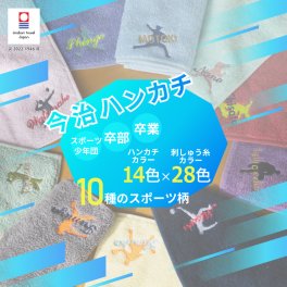 【名入れ刺繍 無料】名入れ ハンカチ 今治タオル 約25×25cm 14色 綿100% 国産 ミニタオル 【スポーツ柄】無料ラッピング 名入れ 無料  ネーム刺繍 名入れハンカチ 卒業 入学 記念品 プレゼント 男の子 女の子 部活 スポーツ 刺しゅう ノベルティ 卒部 スポーツ少年団 部活 
