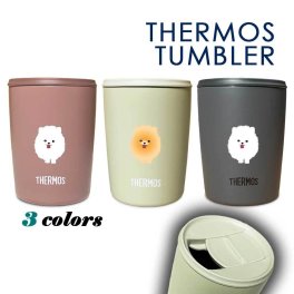 【新商品】ポメラニアン サーモス 蓋つき タンブラー 300ml 保温 保冷 ステンレス マグカップ ふた スライド ワンタッチ 真空 断熱 二重構造 オリジナル ポメ 犬 ペット