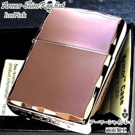 ZIPPO ライター アーマー シャインレイ 鏡面イオンピンク ジッポ 重厚 両面コーナー 彫刻 シンプル かっこいい メンズ ギフト プレゼント