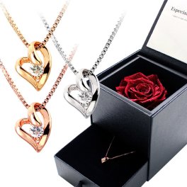 シアーズ オープンハート ネックレス レディース 大粒 キュービックジルコニア プリザーブドフラワー ローズ 薔薇 ボックス ギフトセット 誕生日プレゼント 