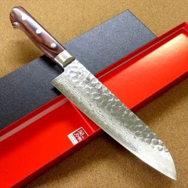【関の刃物】【三徳包丁 18.5cm(185mm)】【国産日本製】 富士觀 鎚目鍛造 ダマスカス VG-10 (V金10号 ステンレス) 口金付マホガニー合板ハンドル 一般的家庭用 文化包丁 送料無料(※一部地域を除く)