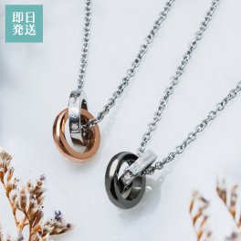 【送料無料】 ペアネックレス 2本セット ダイヤモンド ステンレス ダブルリング ベビーリング メッセージ ピンク＆ブラック サージカルステンレス316L アレルギーフリー アクセサリー ジュエリー プレゼント ギフト 記念日 white clover ホワイトクローバー 即日発送