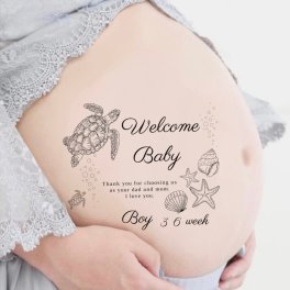 マタニティシール【送料無料】マタニティフォトシール マタニティペイントシール ベリーペイントシール welcome Baby タトゥーシール ボディシール 海 貝 亀 数字