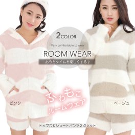 [Seap] ルームウェア レディース パジャマ もこもこ パーカー & ショートパンツ 上下 2点 セット 【503】