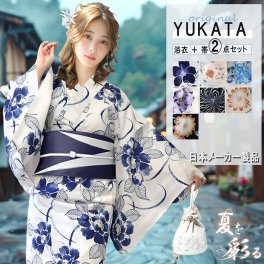 浴衣 レディース 2点セット 浴衣帯 セット 半幅帯 リバーシブル 綿100％ 古典柄 花火大会
