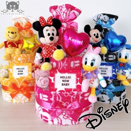 おむつケーキ ディズニー ミッキーマウス ミニーマウス ドナルドダック デイジーダック プーさん ピグレット 3段 送料無料 出産祝い ベビーギフト 男の子 女の子 バルーン ダイパーケーキ おむつタワー かわいい 名入れ インスタ映え パンパース