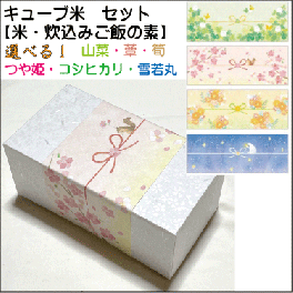 選べる「キューブ型お米２合」と「炊き込みごはんの素２合分」セット　贈答・お返し・お祝い・引き出物・プレゼント・お礼・ギフト・引越し・挨拶