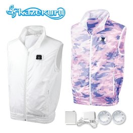 空調エアコン服 カゼクル Sサイズ～Mサイズ[空調 ベスト 服 ファン付き ファン 付き モバイル バッテリー モバイルバッテリー セット 作業服 作業ベスト 空調ベスト 空調ベストセット 女性 女性用 レディース ピンク ホワイト おしゃれ かわいい] 即納