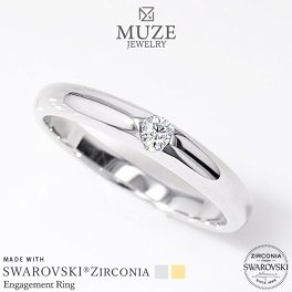 MUZE JEWELRY   直径2.5mm（0.07ct相当） プラチナ仕上げ オーダーメイド プラチナ仕上げ K18ゴールド仕上げ エンゲージリング 婚約指輪  スワロフスキージルコニア使用リング 一粒 プロポーズ 記念 made in japan 刻印 名入れ roryxtyle