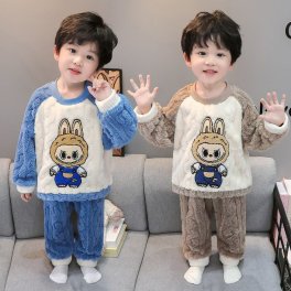 ラブブ キッズ パジャマ 上下 セットアップ 長袖 子供 男の子 女の子 秋 冬 厚手 部屋着 ルームウェア ゆったり シンプル もこもこ 可愛い labubu