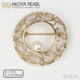 パール ブローチ サークル ゴールド あこや真珠 7.5-8.0mm 結婚記念日 6月生まれ プレゼント 女性 母の日のプレゼント