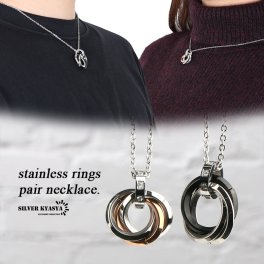 ステンレス ペア リングネックレス ブラック ローズゴールド トリプル CZ キュービックジルコニア あずき 小豆 チェーン 45cm silver シルバー 銀色 金属アレルギー対応 ペンダント