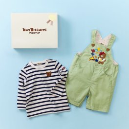 ミキハウスホットビスケッツ　オーバーオール & Tシャツセット＜BOX付き＞　ギフトラッピング　出産祝い　誕生日　お祝い　入園祝い　キッズ服　ベビー服