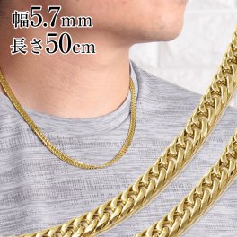 喜平 ネックレス キヘイチェーン ステンレス 長さ50cm 幅5.7mmゴールドカラー メンズ ６面W　Crazy angel 六面 人気 ブランド 金属アレルギー クレイジーエンジェル 中折れ キヘイネックレス 長さ 50 cm かっこいい クール アクセサリー ジュエリー