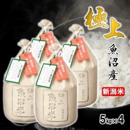 【新米 令和8年産】極上 魚沼米 魚沼産コシヒカリ 20kg(5kg×4袋)（化粧箱入）【送料無料 魚沼産 米 お米 白米 5キロ こしひかり 魚沼コシヒカリ 一等米 特Aランク 高級米 ブランド米 ギフト プレゼント お中元 お歳暮 お年賀 お礼 お返し お祝い 内祝い 入学 卒業 結婚 出産 引っ越し 贈り物 贈答用 新潟 細山商店】