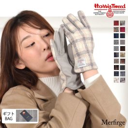 ハリスツイード 手袋 レディース グローブ [Merfirge]  Harris Tweed 本革 ラム革 レザー グローブ タッチパネル対応 スマホ対応 スマホ手袋 ウール クリスマス ギフト (ht2021.ht2204)
