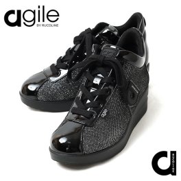 ルコライン スニーカー アージレ バイ ルコライン 靴 agile-002SI GLITTER ラメ生地 シルバー エナメル調合皮 黒 ブラックサイドファスナー付 ルコライン agile by RUCO LINE