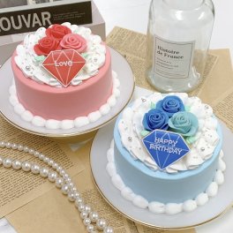 【選べる8色】ダイヤプレート＆薔薇ケーキ【記念日に】【アイシングクッキー】【メッセージ】4号