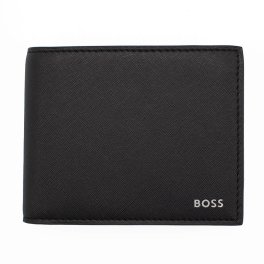 ヒューゴボス　HUGO BOSS　三つ折り財布　50536727　ブラック　BLACK　ボンデッドレザー　Zair Trifold N　ザイールトライフォールド ウォレット 二つ折り財布　シグネチャーストライプ　ボス