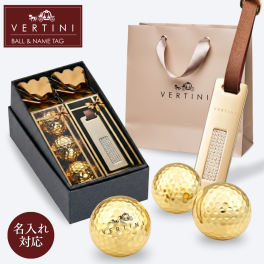 【名入れ】VERTINI ゴールドボール3球・ネームプレート (2点セット) ギフト プレゼント 記念品 ゴルフグッズ