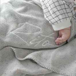 3営業日発送【名入れ刺繍】オーガニックコットン 100%  ブランケット(グレー）　　ベビー　キッズ