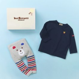 ミキハウスホットビスケッツ  長袖Tシャツ&スパッツセット ＜BOX付き＞ギフトラッピング　出産祝い　誕生日　お祝い　入園祝い　キッズ服　ベビー服
