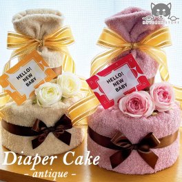 おむつケーキ シンプル アンティーク 2段 くすみ 送料無料 名入れ 出産祝い ベビーギフト 男の子 女の子 赤ちゃん プレゼント お祝い かわいい パンパース おむつタワー ダイパーケーキ ピンク ブルー ベージュ グレー アーティフィシャルフラワー
