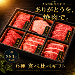 A5等級 黒毛和牛 6種焼肉 食べ比べセット（360g）2人前