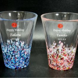 グラス 名入れ　結婚祝い 津軽びいどろペア　日本の色ふうけい 赤＆青 結婚記念品 退職記念品 両親へのプレゼント
