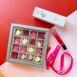 【最高級のバラの香りとバラのチョコレート】イブシェリーパフューム＋フルレット・ルージュ　人気 スイーツ フルーティ おしゃれ ピンク 花 お菓子 香水 バレンタインデー、ホワイトデー、母の日、おすすめ ギフト お祝い