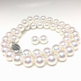 真珠 ネックレス パール オーロラ・天女 アコヤ真珠 イヤリング or ピアス セット 9.0-9.5mm ホワイトピンク シルバー クラスップ 73662 イソワパール