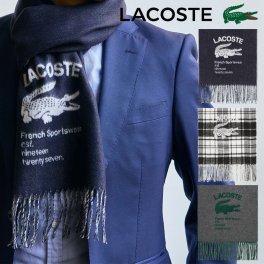【正規販売】LACOSTE ラコステ 1927クロコダイルマフラー RE2259J ネイビー グレー ブラックチェック フリンジマフラー レディース メンズ ユニセックス