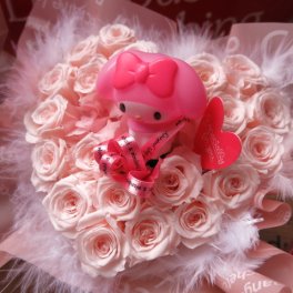 マイメロ入り　花　ハート　マイメロディ　フラワーギフト　クリアーケース付き　ハート　プリザーブドフラワー