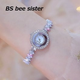 BS bee sister 腕時計 時計 レディース 女性用 ウォッチ セレブ ゴージャス ダイヤモンド 人気 クリスタル ガラスカット アクセサリー ラッピング無料 かわいい おしゃれ シルバー ピンクゴールド ブレスレット 旅行 イベント カジュアル 丸い 円形 FA1517
