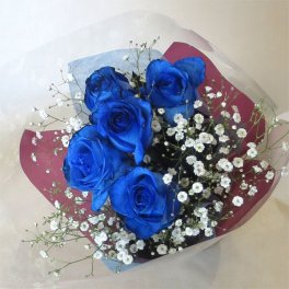 バラの花束 ★ブルーローズ5本＆カスミ草・花束＆ブーケ★ 【父の日にお勧め】【お誕生日】  【花束＆ブーケ】 【記念日】【結婚祝い】 【お祝い】 