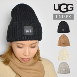 ニット帽 UGG アグ ニットキャップ レディース メンズ ブランド 20061 冬用 帽子 リブ編み ウール混 おしゃれ ブラック グレー ブラウン ホワイト 黒 白 ビーニー 肉厚 ボリューム 厚手 通勤 通学 ロゴニットキャップ 小顔 防寒 人気 クリスマス 誕生日 プレゼント ギフト