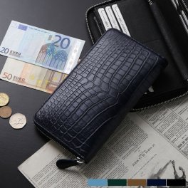 クロコダイル メンズ 長財布 手帳型 マット 加工 ナイルクロコダイル センター取り 一枚革 ラウンド ファスナー フルオープン 大きめ 財布 本革 鰐革 ブルー グリーン ベージュ ネイビー ブラック プレゼント ギフト バレンタイン(06001712-mens-1) クリスマス バレンタイン 父の日 春財布 アクスタポーチ 推し活ケース 定年退職 バレンタイン 成人祝い