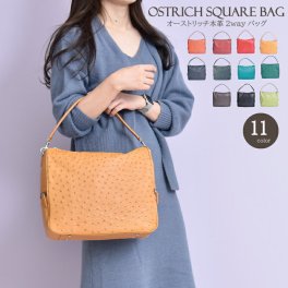 オーストリッチ 本革 バッグ 2way スクエアバッグ レディース ハンドバッグ ショルダーバッグ 駝鳥 ダチョウ 肩掛け ギフト 鞄 かばん プレゼント 30代 40代 50代 60代 人気 リアルレザー 送料無料