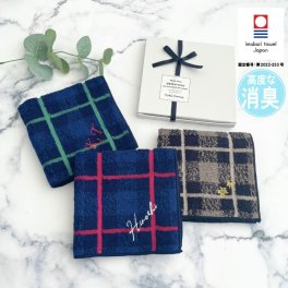 【名入れ 刺繍】消臭 今治 タオル ハンカチ チェック 《ネーム》(名入れハンカチ 今治ハンカチ ギフト プレゼント 誕生日 父の日 母の日 敬老の日 記念品 ハンドタオル タオルハンカチ ハンカチタオル おしゃれ シック シンプル 雑貨 綿100％ 抗菌 メンズ レディース) 34