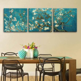 ファブリックパネル 3枚 絵画 インテリア 絵 アートフレーム 　花咲くアーモンドの木の枝　ゴッホ　プリキャンバス複製画 人気30×30cm 壁掛け  おしゃれ 玄関 リビング  アートパネル リビング プレゼント 送料無料