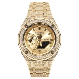 G-SHOCK GA2100gb GARISH ゴールド メタル 全面CZジルコニアカスタム カシオーク ステンレス製 全面カスタマイズ ゴールドダイアル